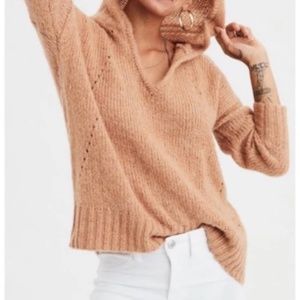 American Eagle AEO Jegging Fit tan V Neck Hooded Sweater Size XL Wool Blend